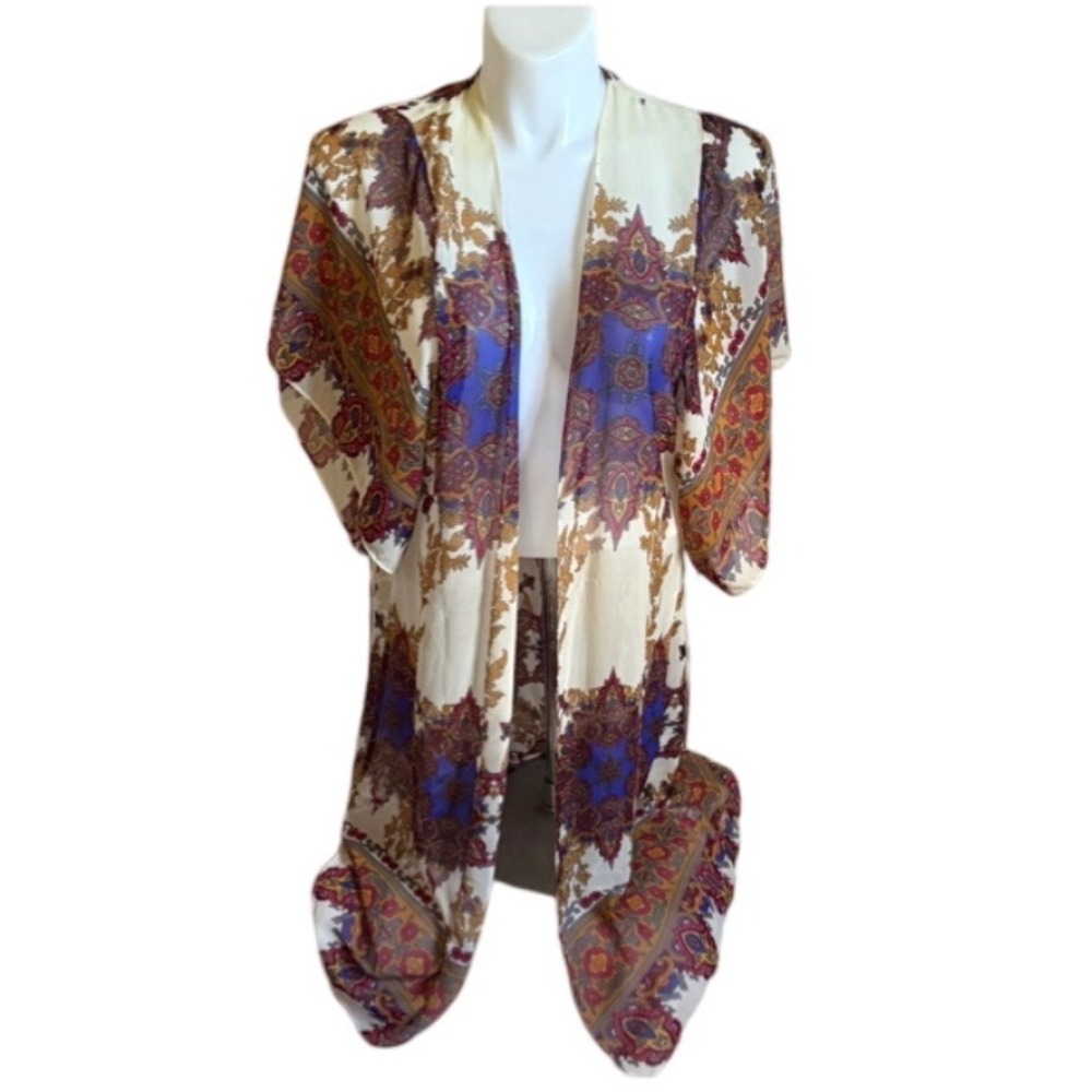 NEW NWOT Maurices Womens Paisley Boho Kimono Sheer Open Front Cardigan Size S/M